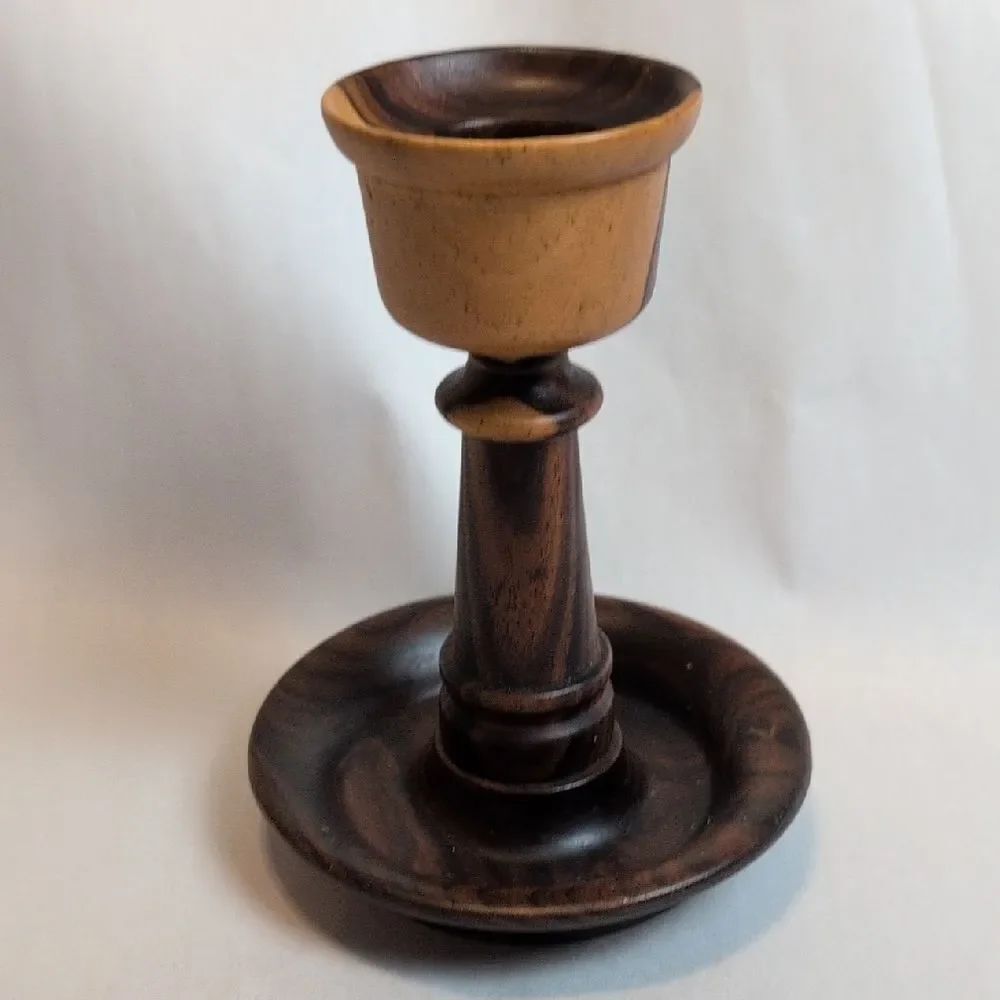 Vintage Wooden Candlestick Holder in Two-Tone Brown